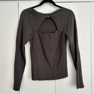 Heartloom Dark Gray Ribbed Cut-Out Top